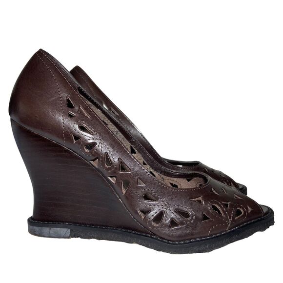 Report Jocelyn Wedge Shoes Women's Size 7.5 M Brown Perforated Leather Boho - Picture 3 of 11